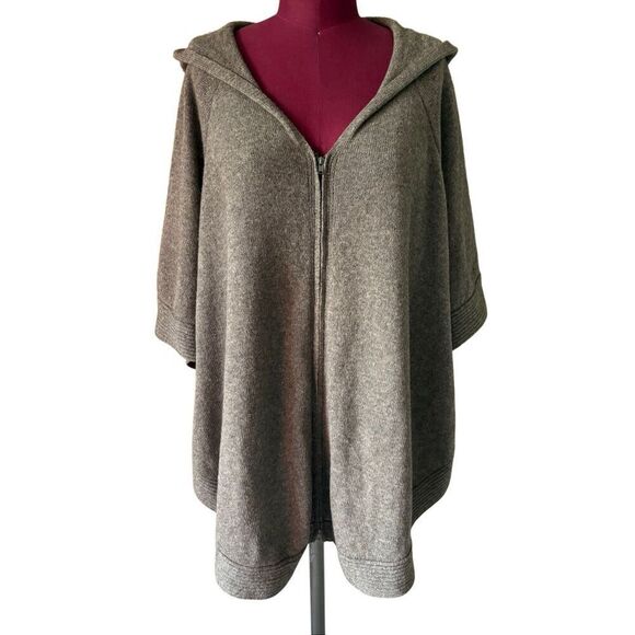 Eileen Fisher Hooded Full Zip Poncho size M Wool Yak Gray - Picture 2 of 10